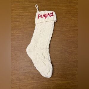 Cozy Knit Cream Christmas Stocking with Red Embroidery - AUGUST